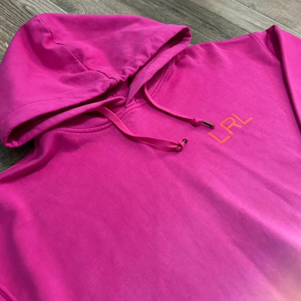 Lauren Ralph Lauren Dip-Dyed French Terry Hoodie Pink/Yellow Size Medium Women - Picture 12 of 16